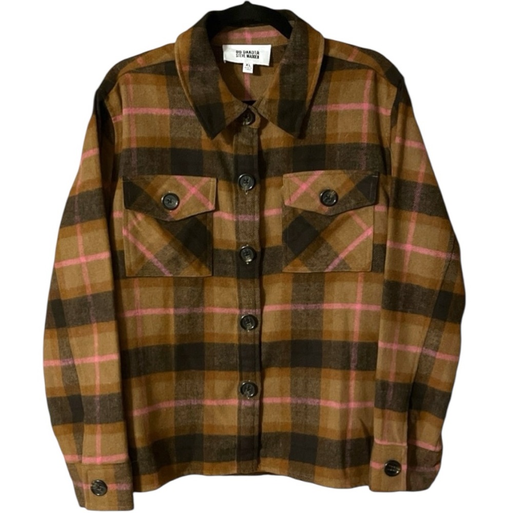 BB Dakota Steve Madden Cashew Plaid Boxy Shacket - Picture 3 of 5